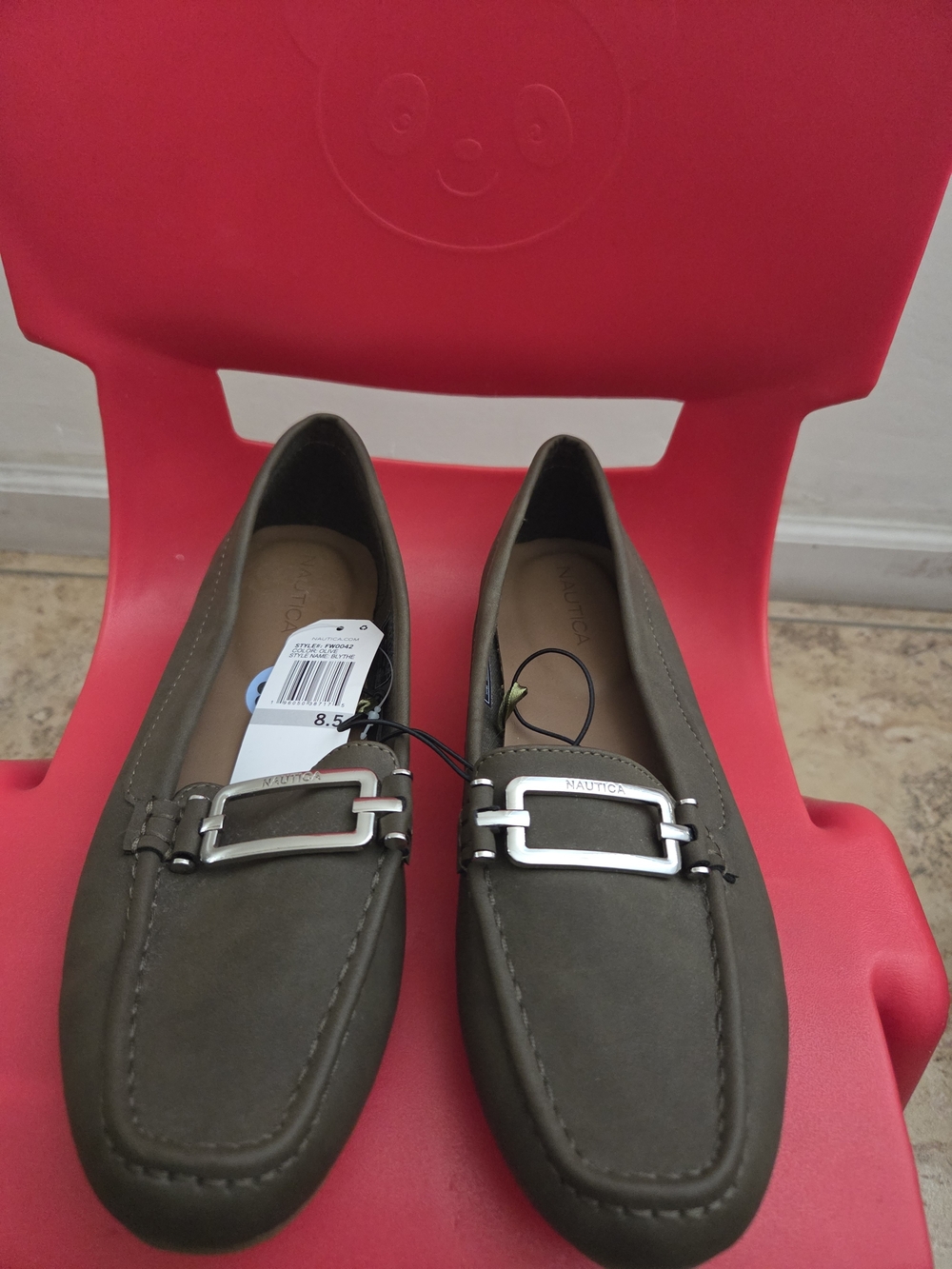 Nautica Olive Green Moccasin Loafers with Silver Buckle